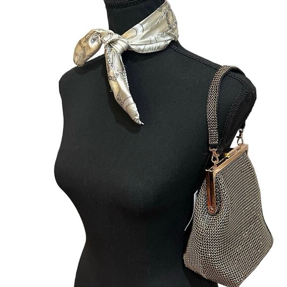 Vintage Satin Neckerchief or handbag Scarf, Paris Chains Gold & Cream Summer - Picture 11 of 11